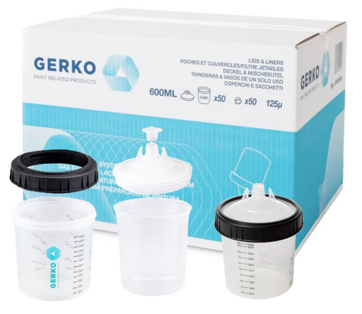 Gerko PPS Paint Cups System | 600ML Lids x50, 125PPU Liners